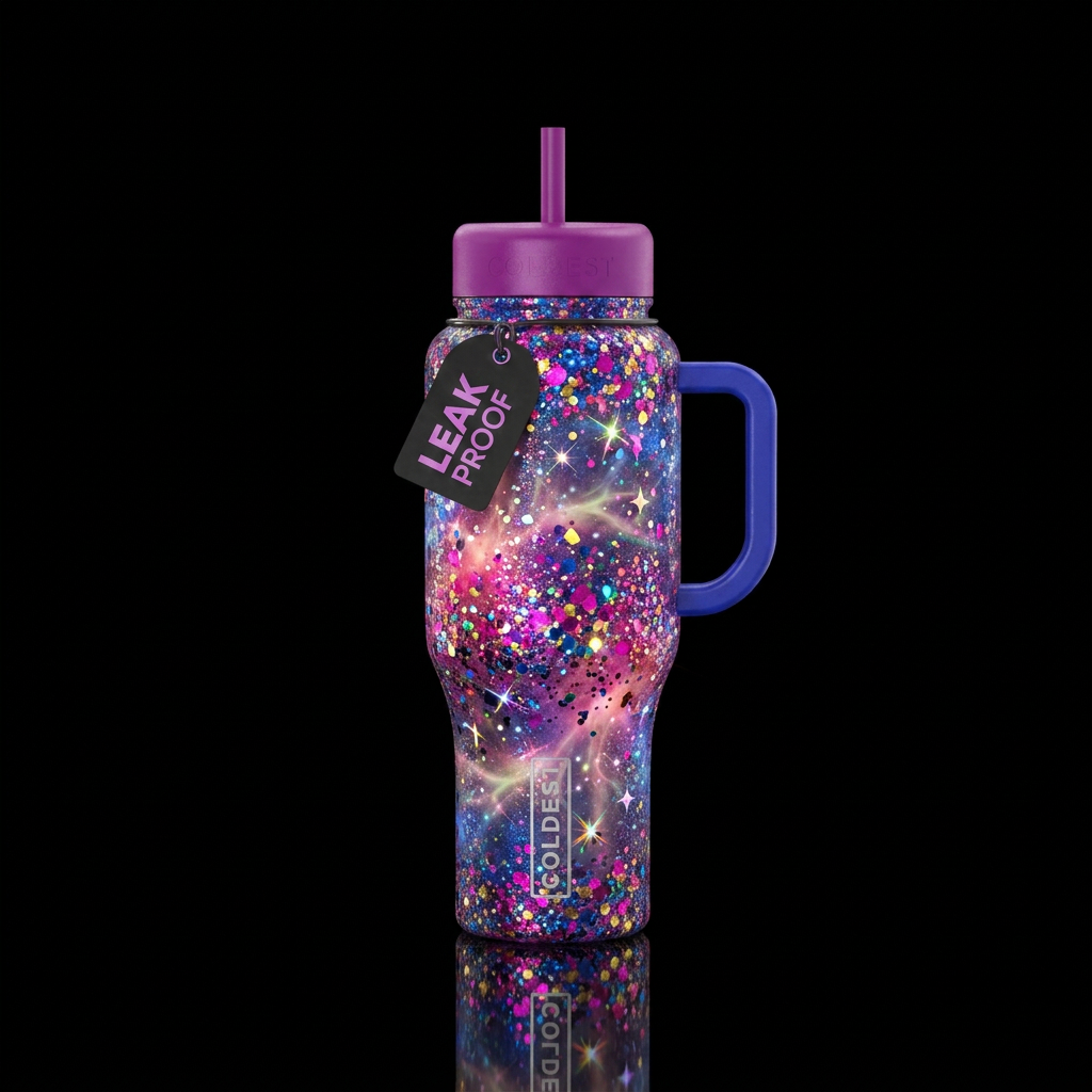 explosive, sparkly, glowie, glitter water bottle design