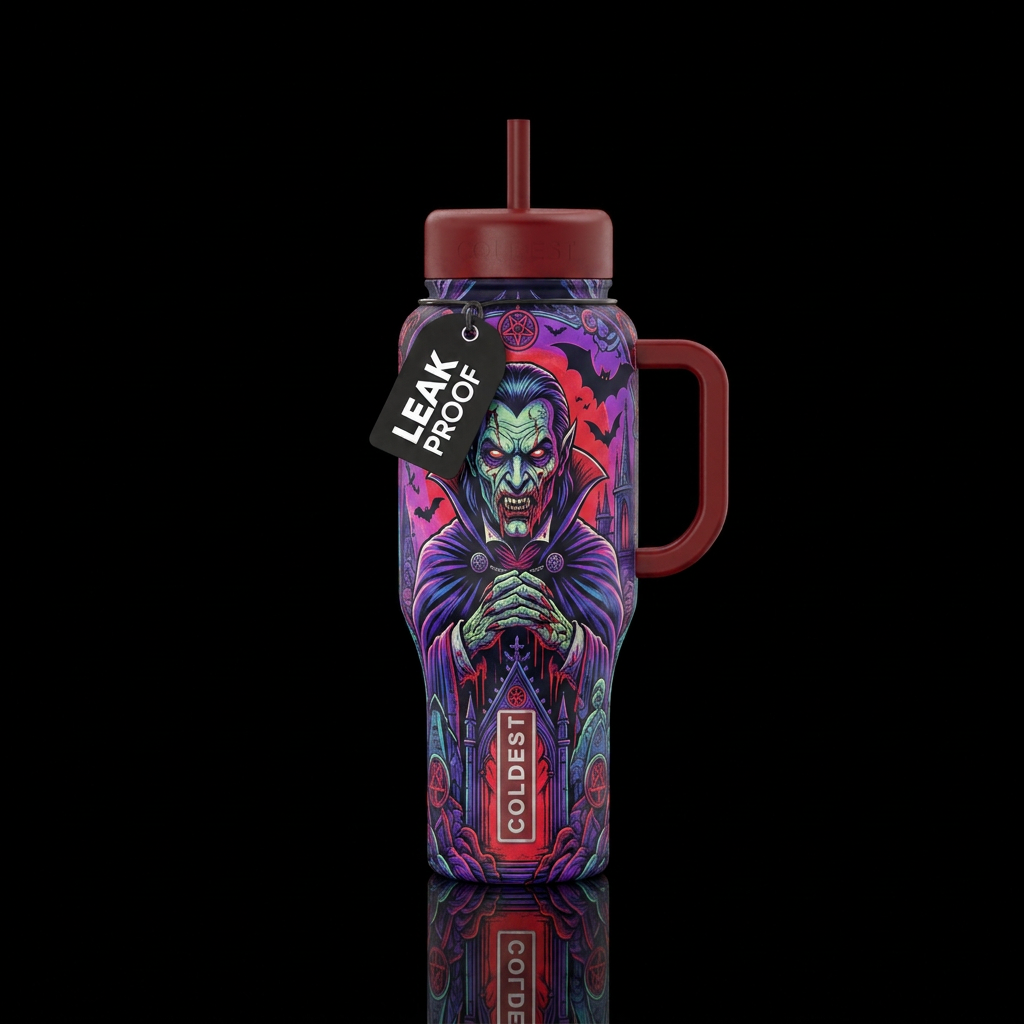 Rob zombies Dracula water bottle design