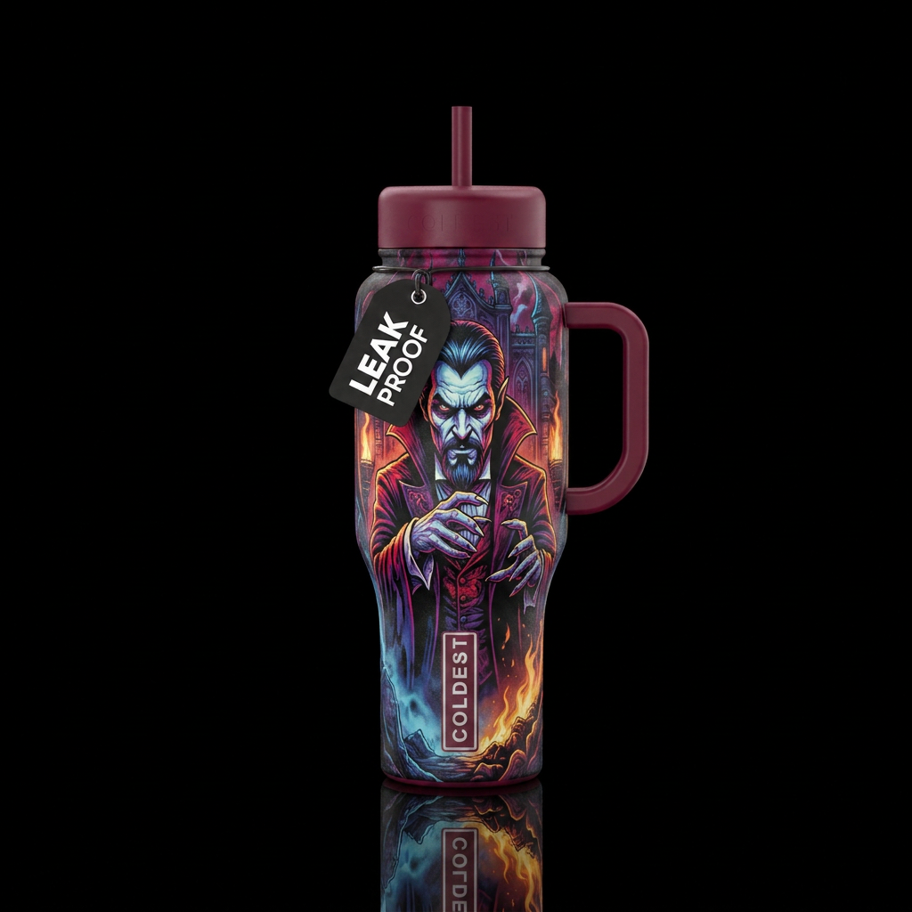 Rob zombies Dracula water bottle design