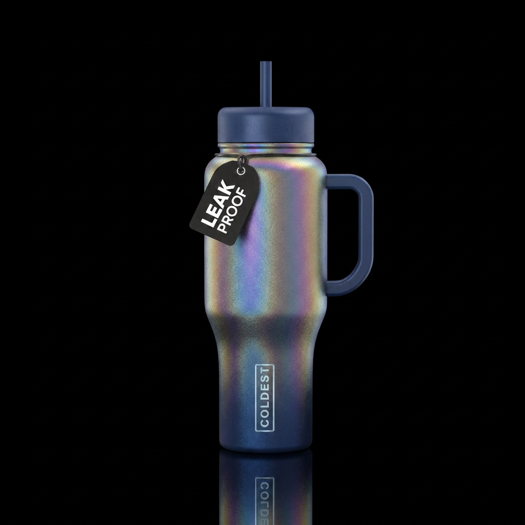 Rainbow topaz with artic dark Blue base color water bottle design