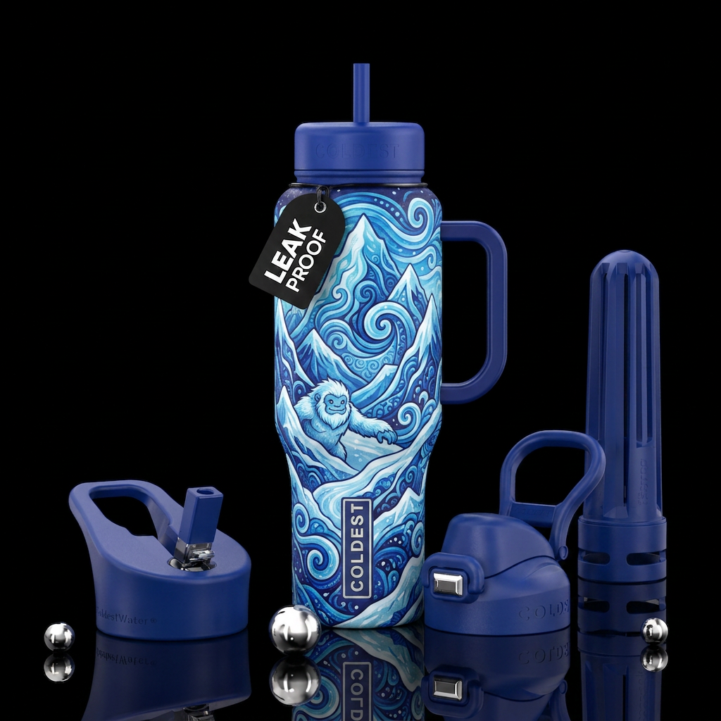 Yeti, winter, asian, mountains, cold, ice and blue water bottle design