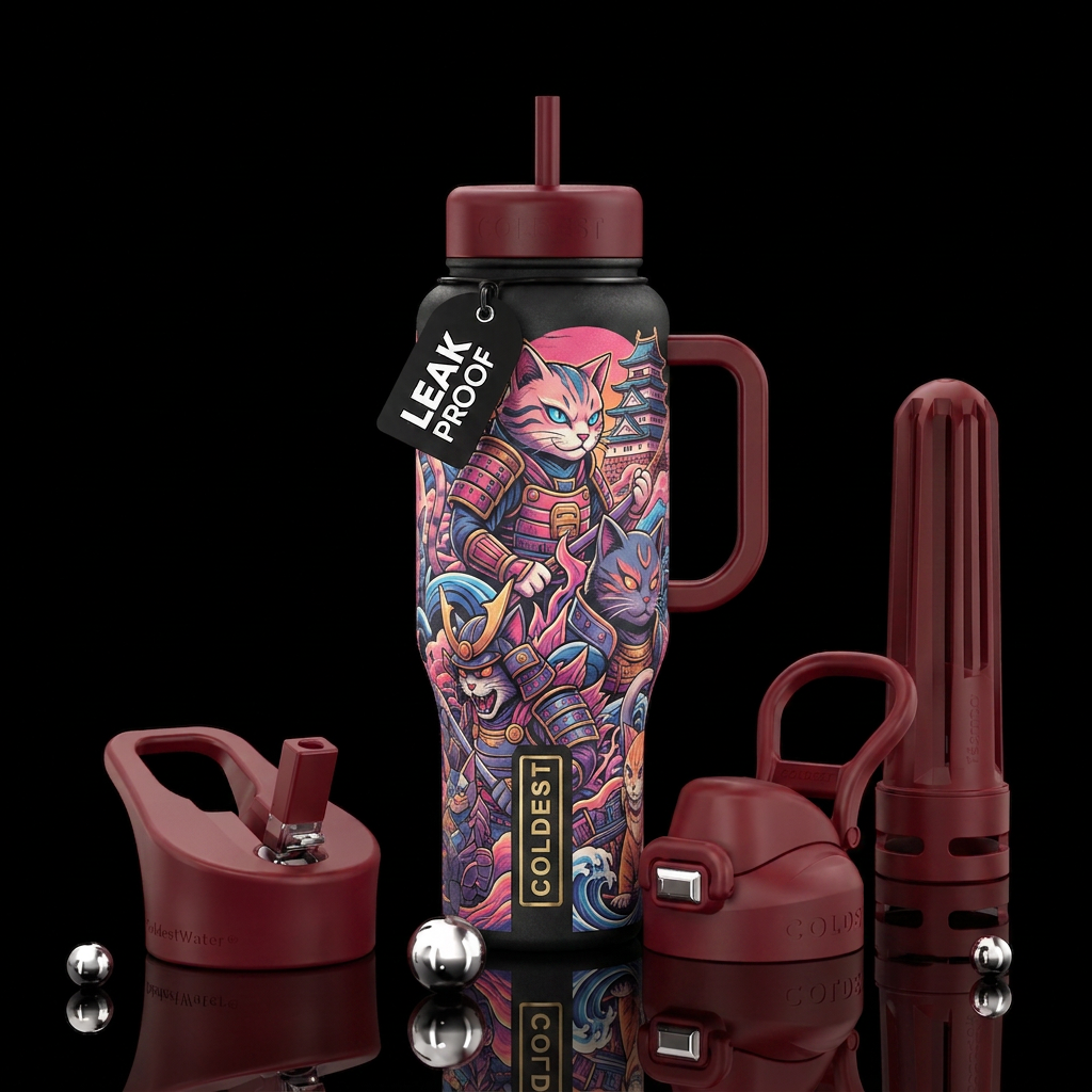 Asian anime catzillas water bottle design