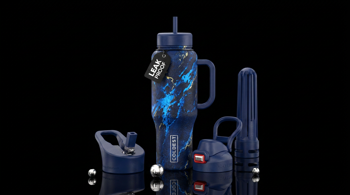 rugged, explosive, electric, midnight blue water bottle design