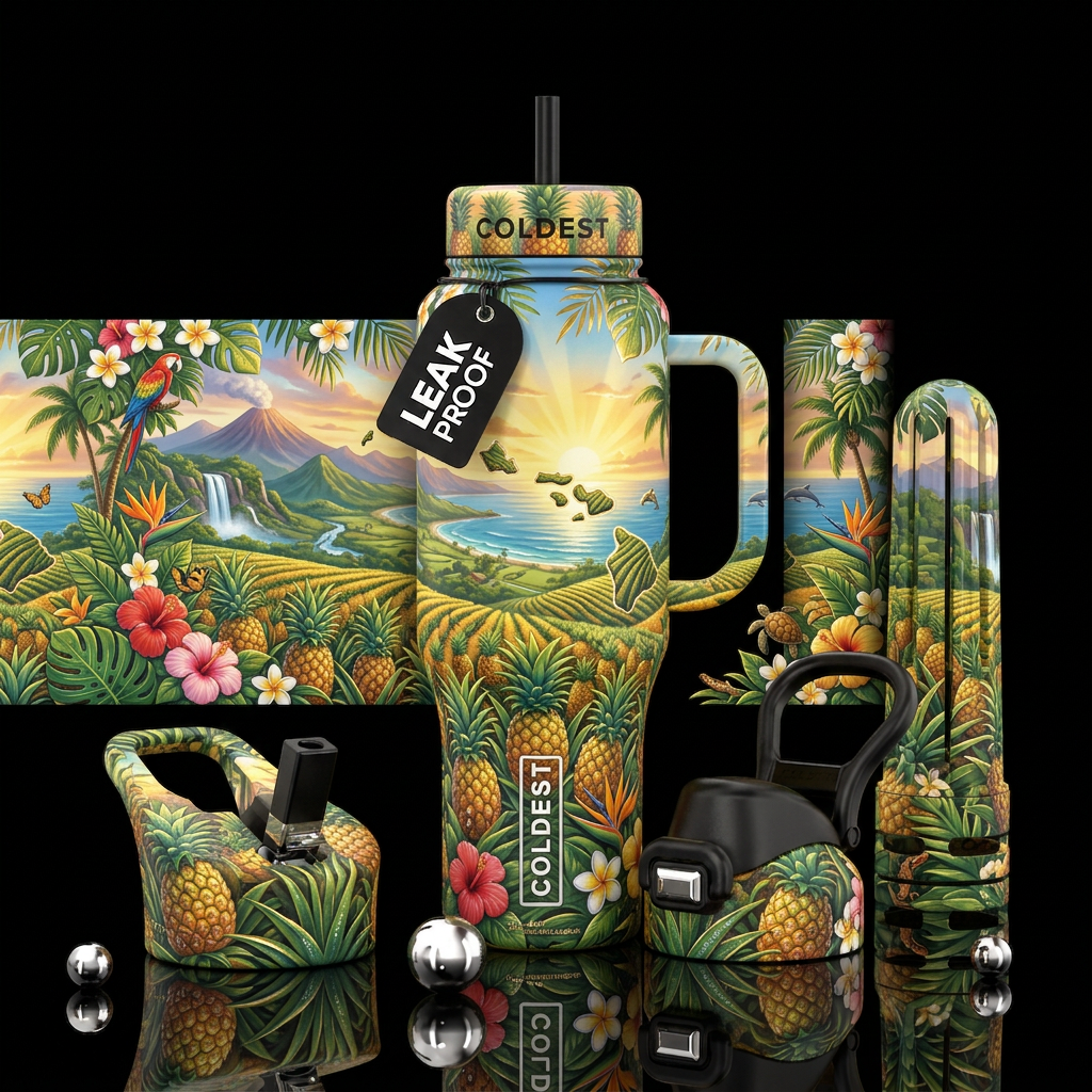 🍍🌺🌴 Design Name Golden Pineapple Paradise Other... water bottle design