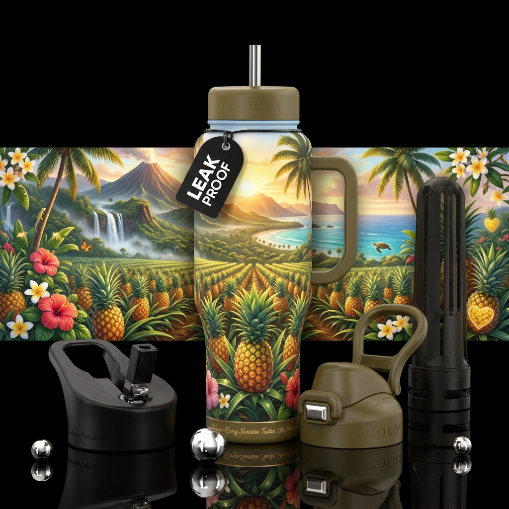 🍍🌺🌴 Design Name Golden Pineapple Paradise Other... water bottle design