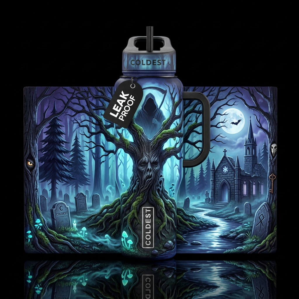 🌑🌲👁️ Design Name Haunted Black Forest Other pre... water bottle design