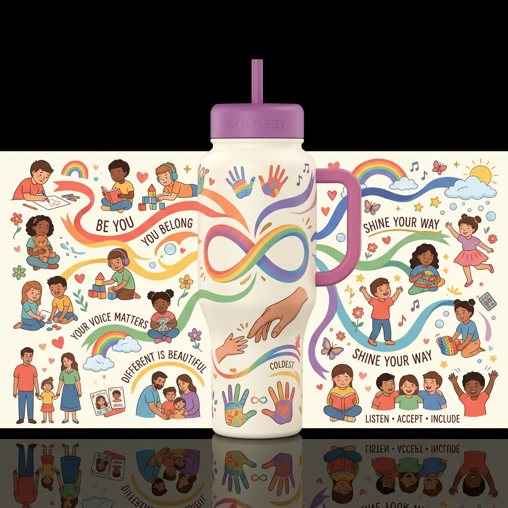 ♾️❤️ Autism: Different & Amazing Design name: Diff... water bottle design