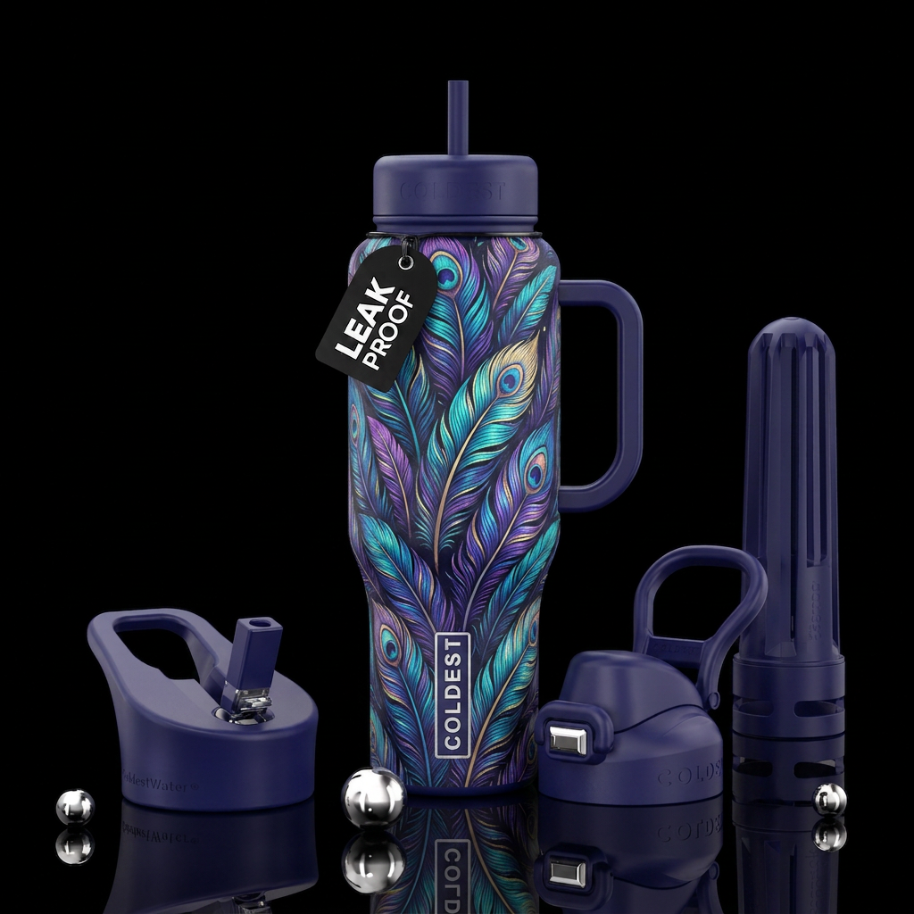 mystical feathers water bottle design