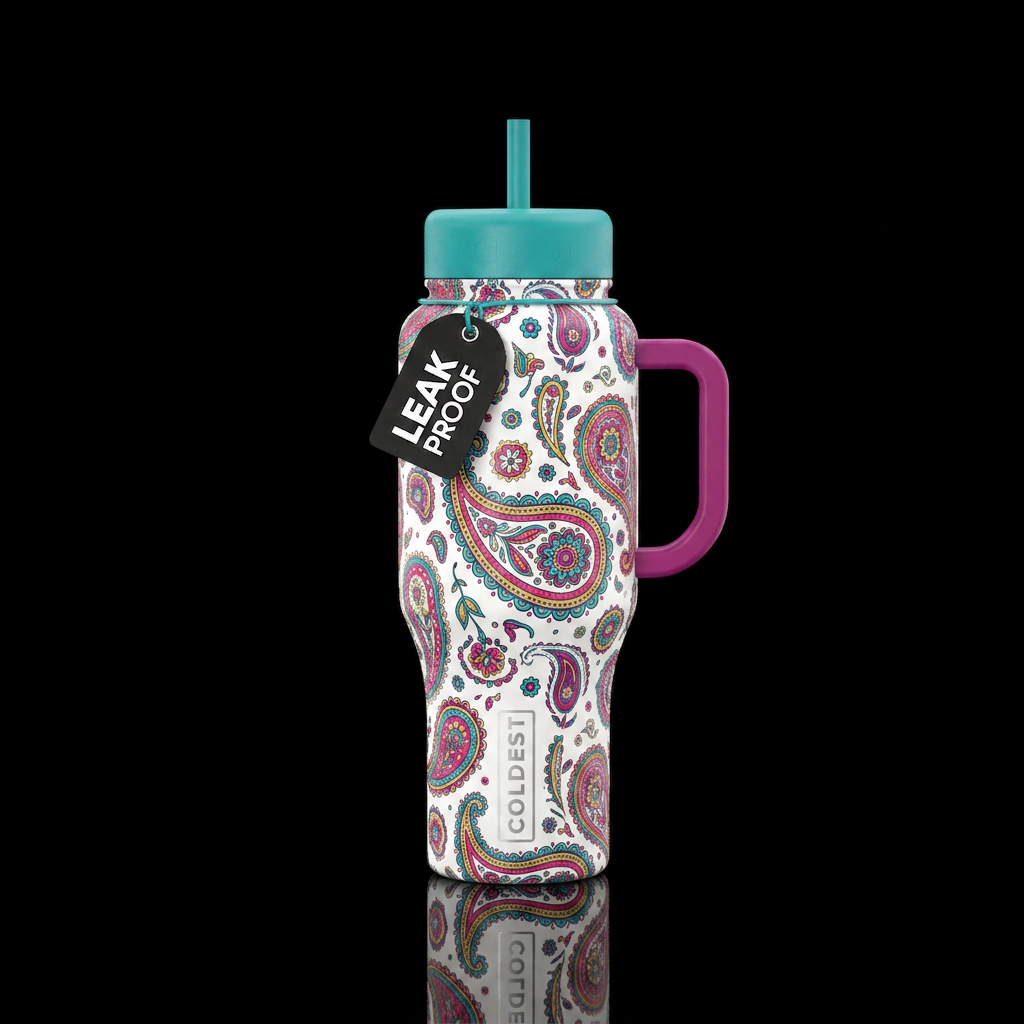 paisley on a white background water bottle design