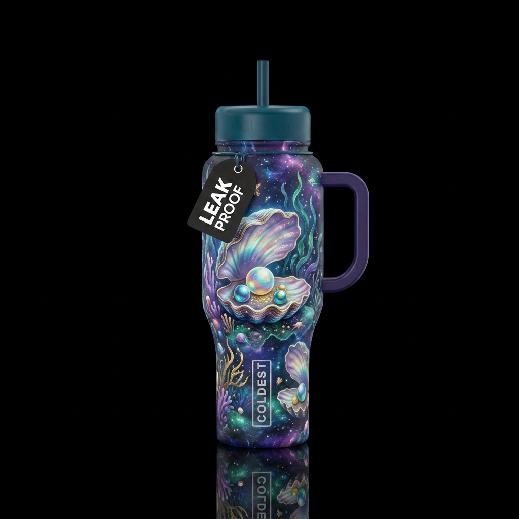 mystical fantastical oyster with pearls water bottle design