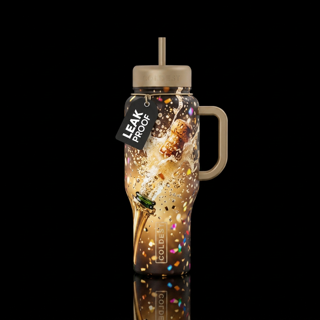 champagne popping water bottle design