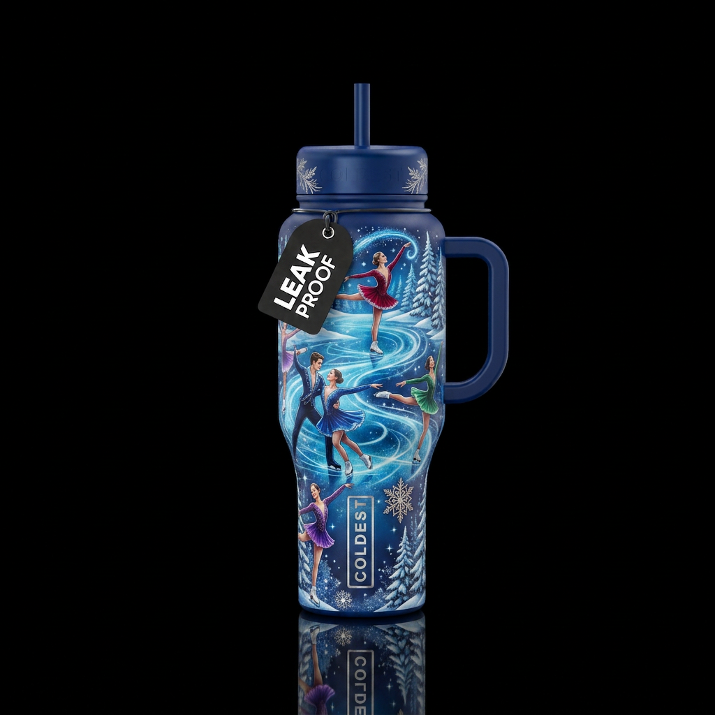 figure skating winter water bottle design