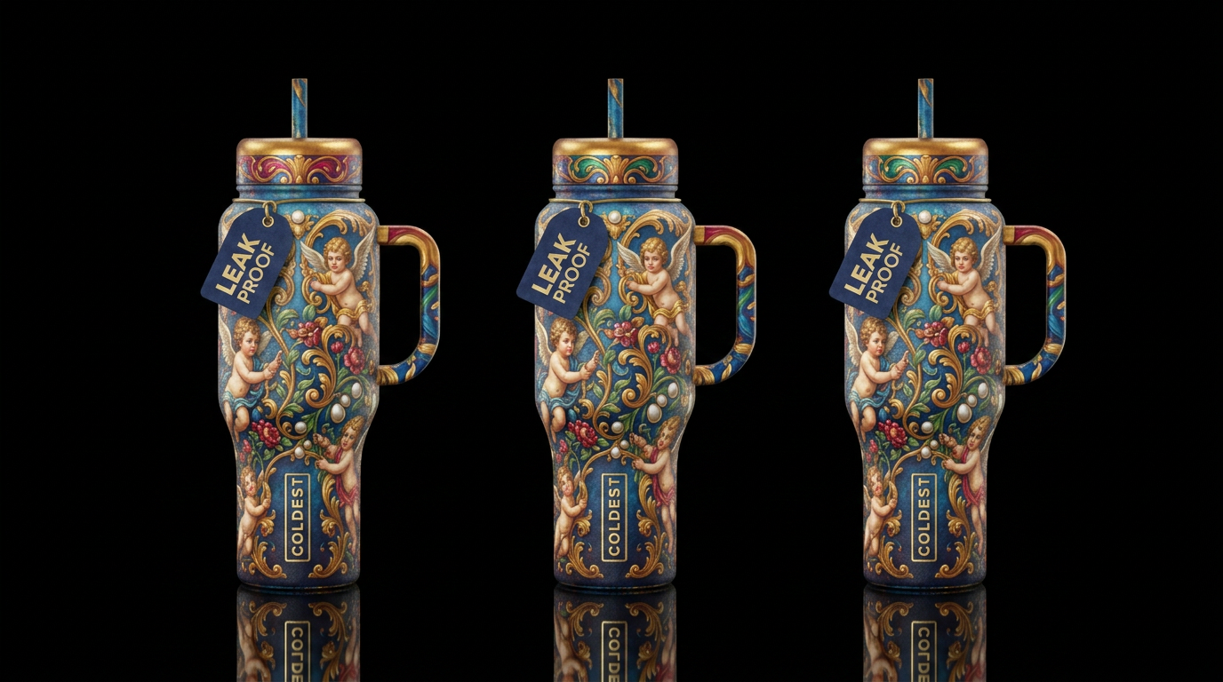 cherub angels flourish water bottle design