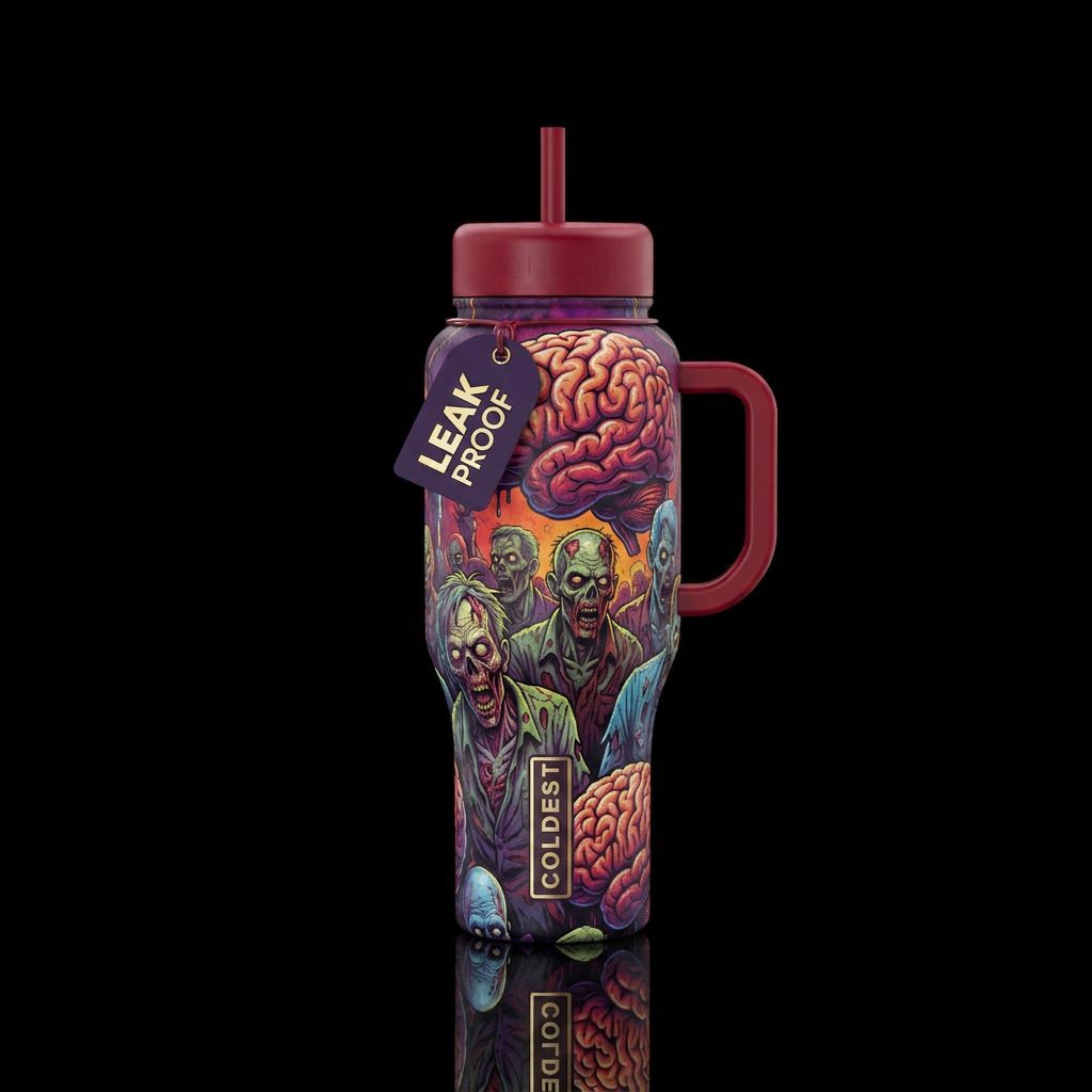 brains, zombies, spooky background water bottle design
