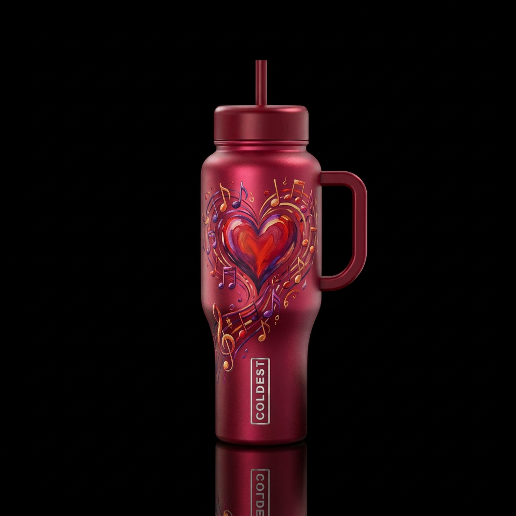 heart bleeding music notes water bottle design