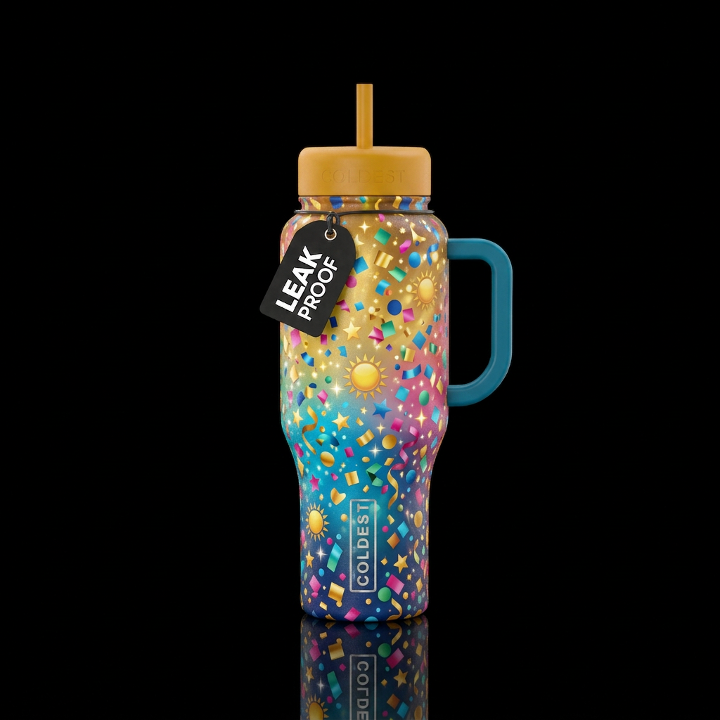sparkle fun sunshine confetti party water bottle design