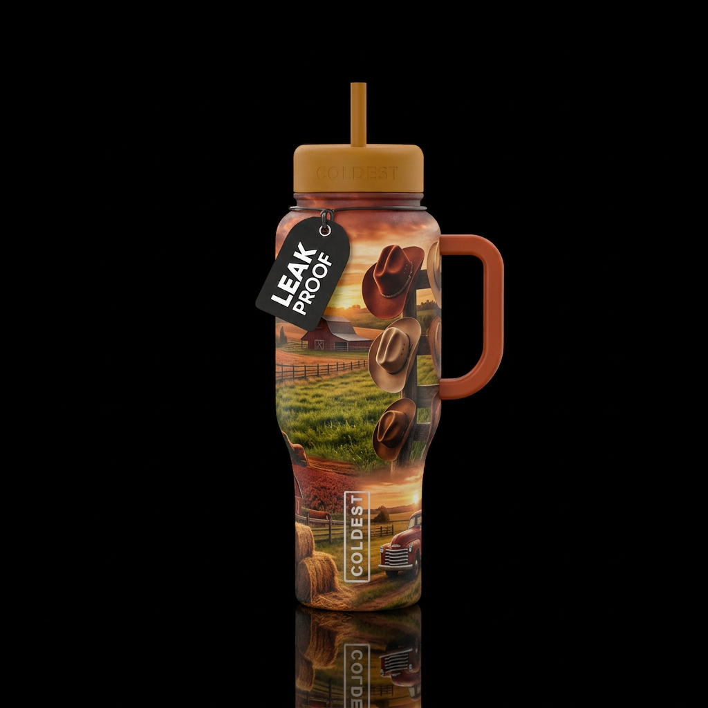 country farm cowboy hat water bottle design