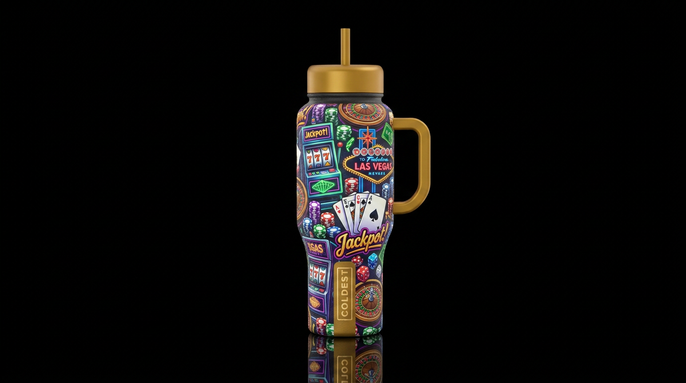 Vegas gambling water bottle design