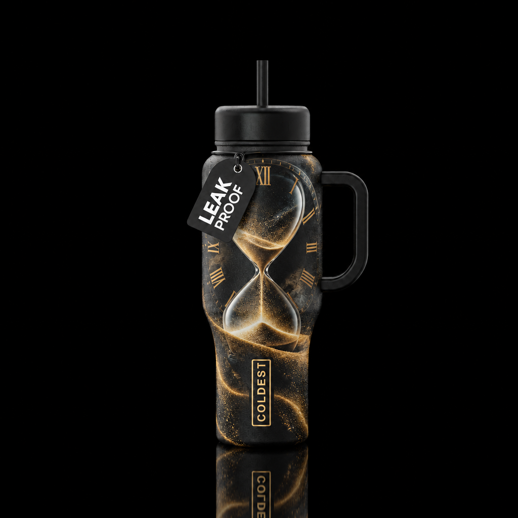 hourglass, time, time passing water bottle design
