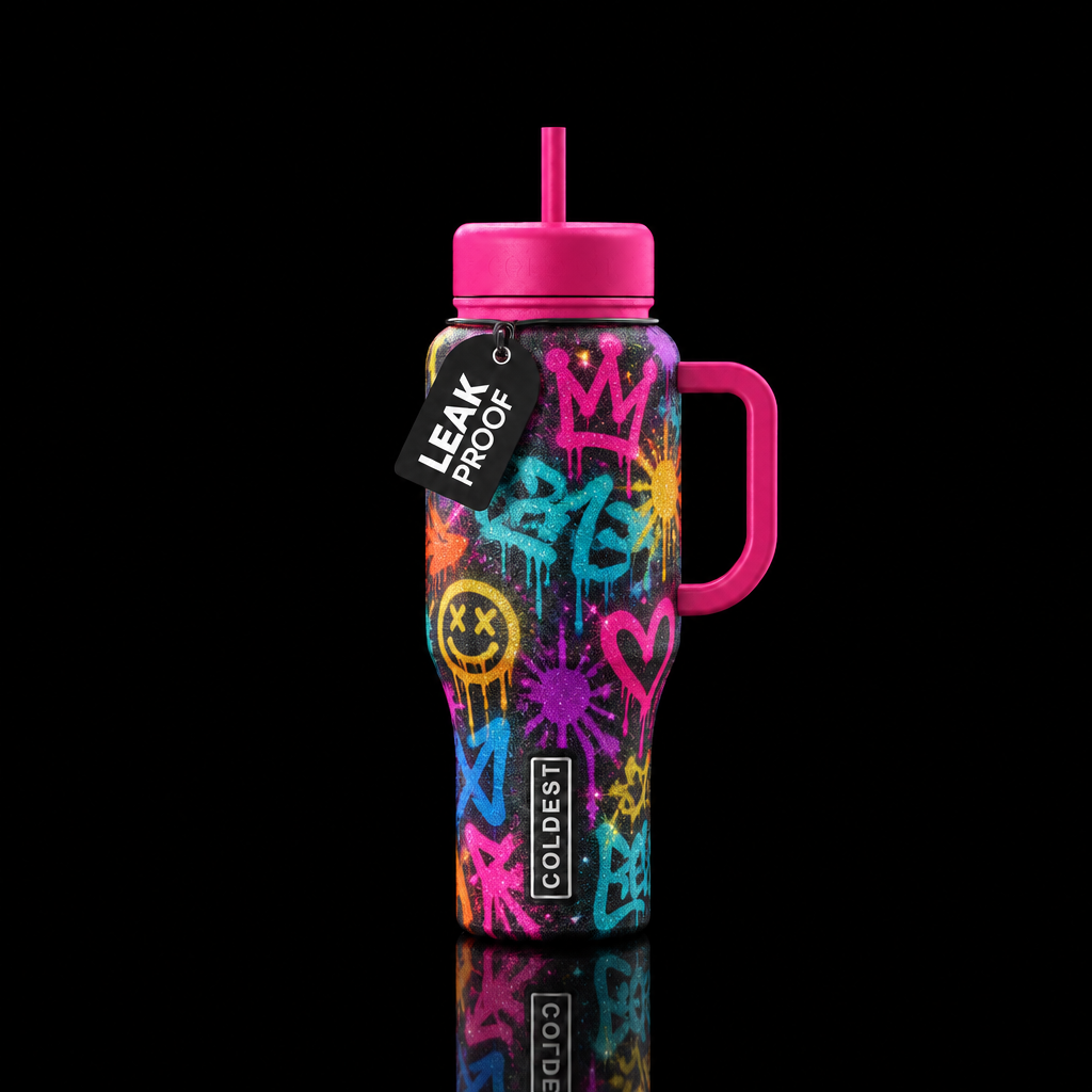 graffiti all over the bottle but with some sparkle water bottle design