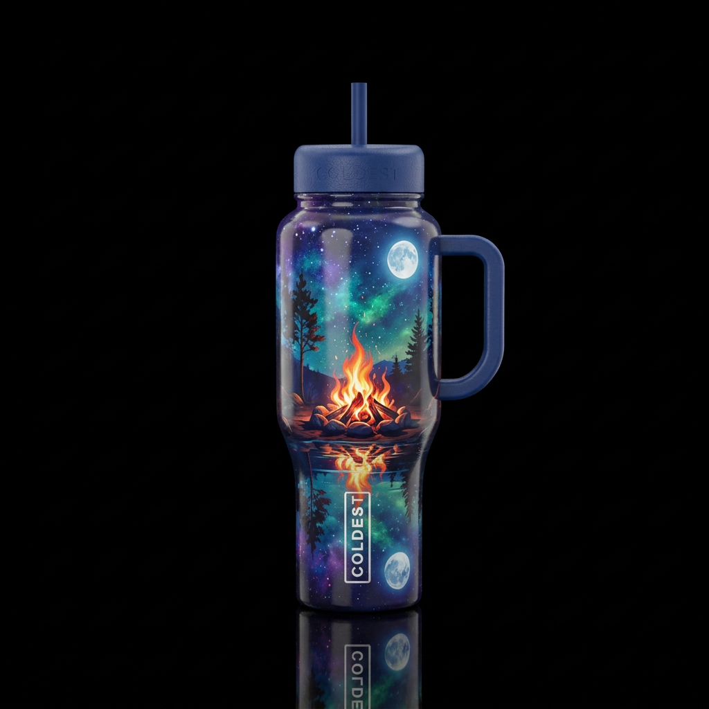 Campfire moonlight water bottle design