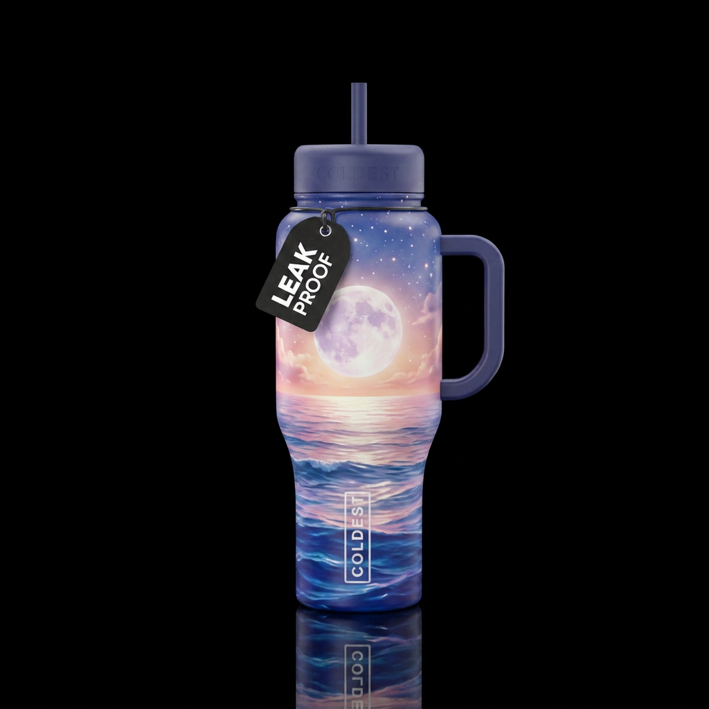 Full moon over the ocean make the colors dreamy an... water bottle design