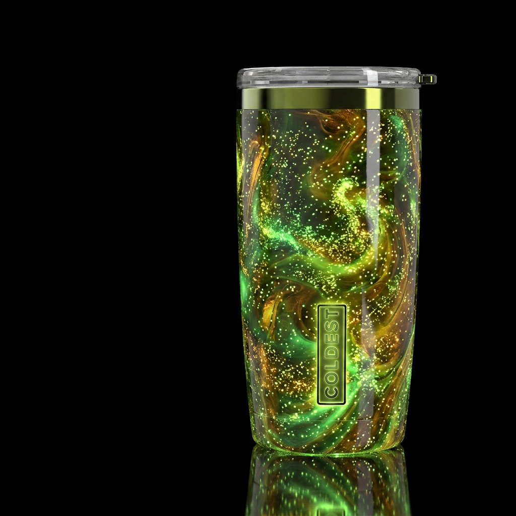 Fireflies slag glass, glossy water bottle design