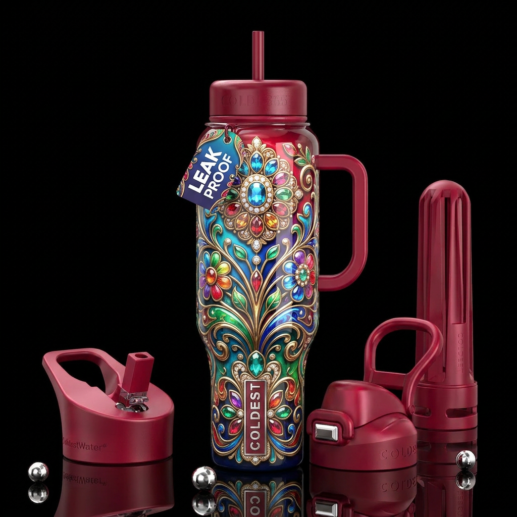 Working, glossy, trompe-l'œil,beautiferous water bottle design