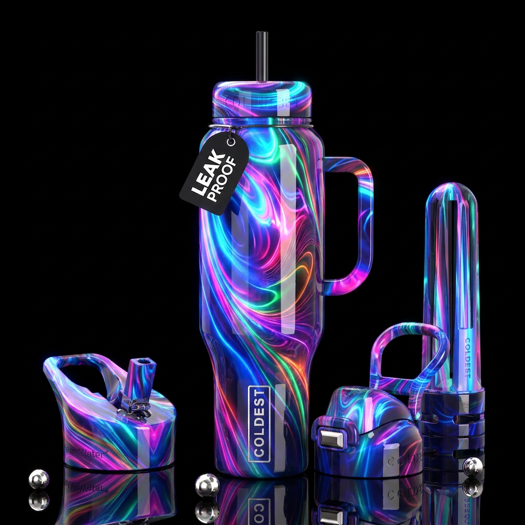 Working, glossy, trompe-l'œil,beautiferous, glowie water bottle design