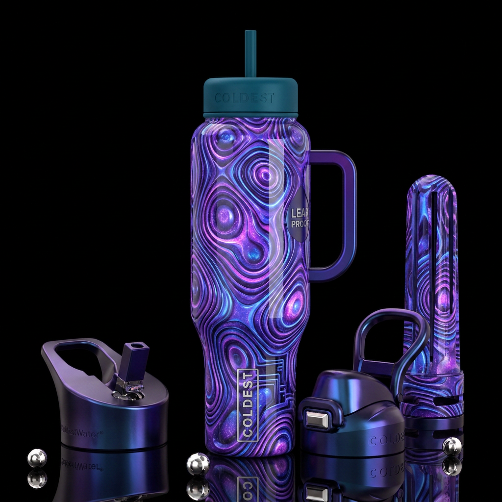 Working, glossy, trompe-l'œil,beautiferous, glowie water bottle design