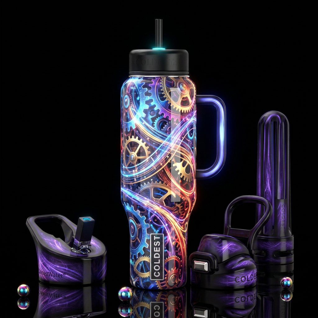 Working, glossy, trompe-l'œil,beautiferous, glowie water bottle design