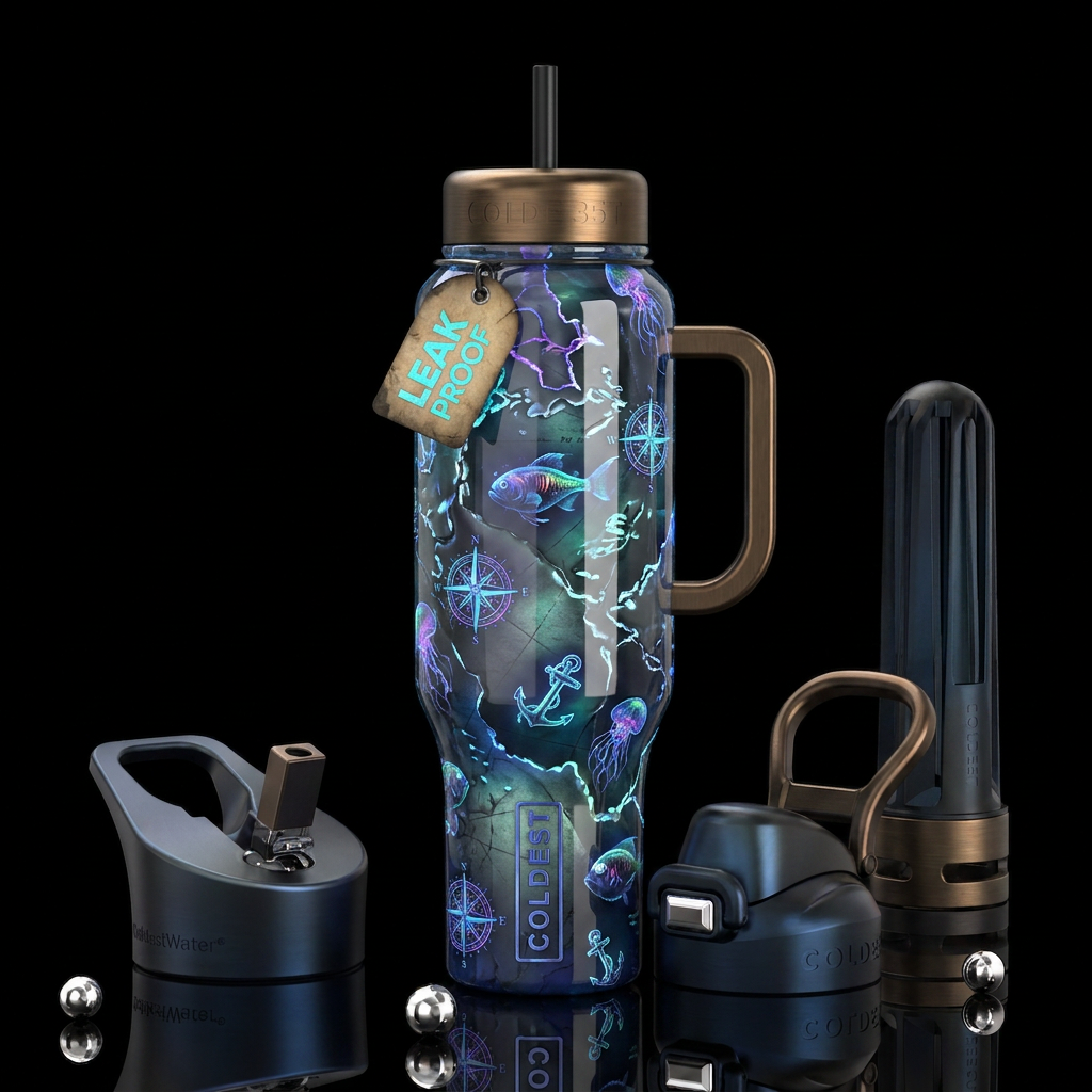 , glossy, trompe-l'œil,beautiferous, glowie, graph... water bottle design