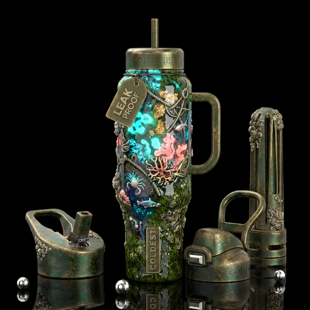 , glossy, trompe-l'œil,beautiferous, glowie, , nau... water bottle design