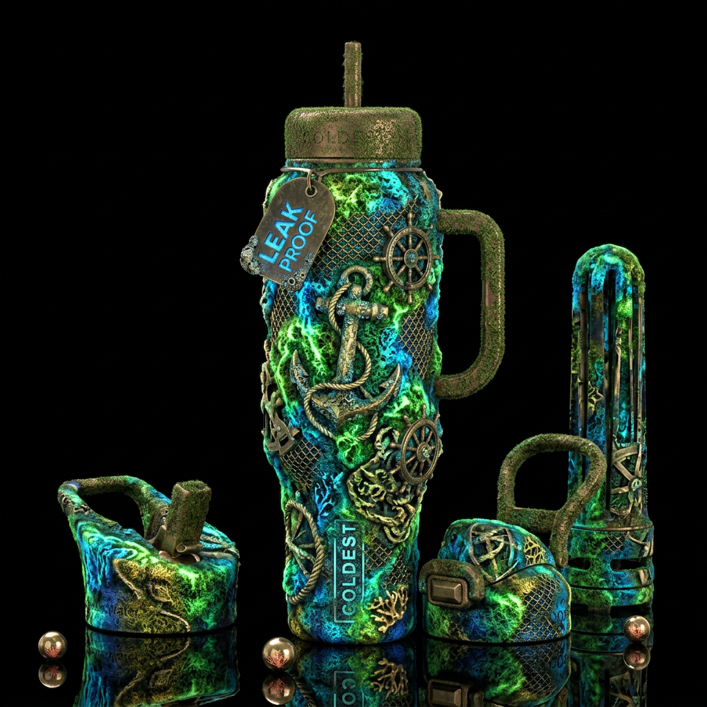 , glossy, trompe-l'œil,beautiferous, glowie, , nau... water bottle design