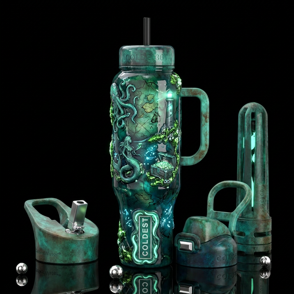 , glossy, trompe-l'œil,beautiferous, glowie, , nau... water bottle design