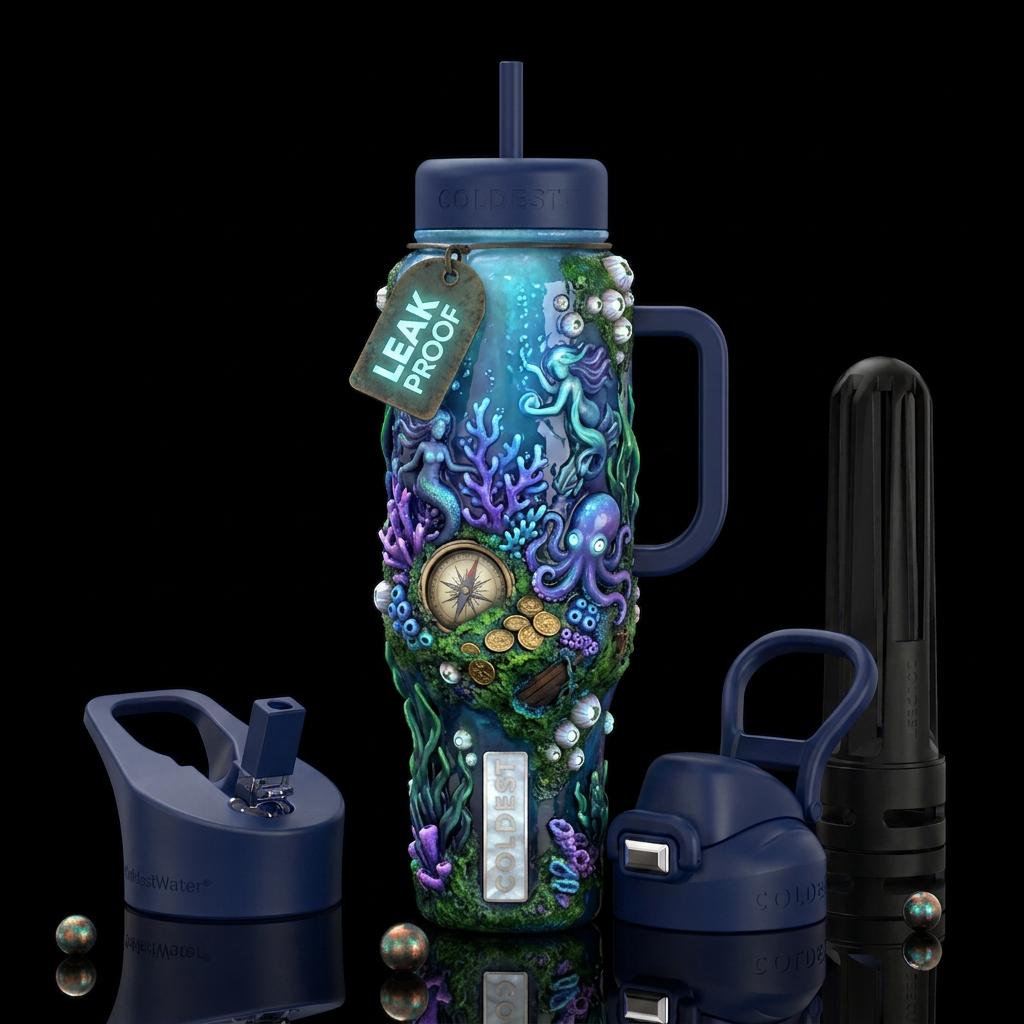 , glossy, trompe-l'œil,beautiferous, glowie, , nau... water bottle design