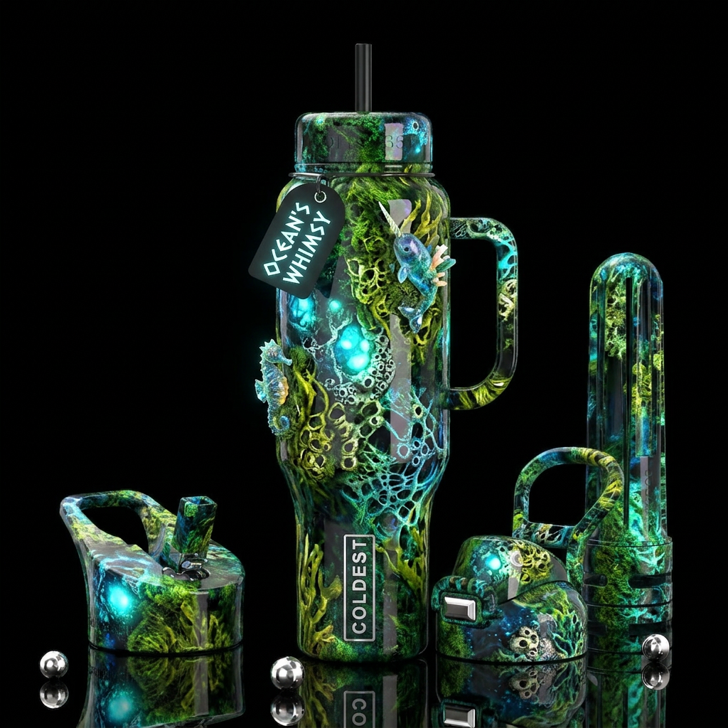 , glossy, trompe-l'œil,beautiferous, glowie, , nau... water bottle design
