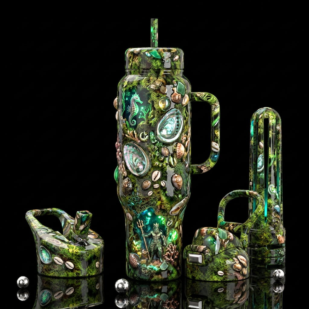 , glossy, trompe-l'œil,beautiferous, glowie, , nau... water bottle design