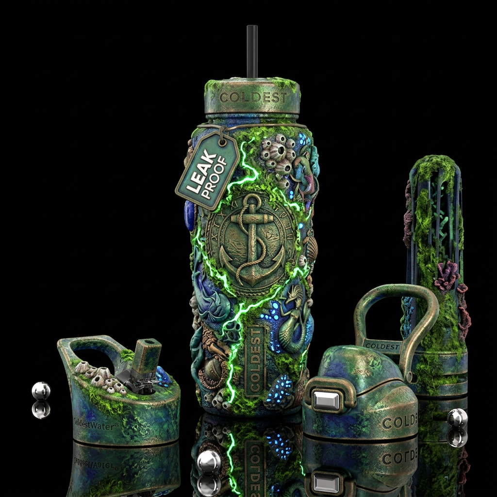 , glossy, trompe-l'œil,beautiferous, glowie, , nau... water bottle design