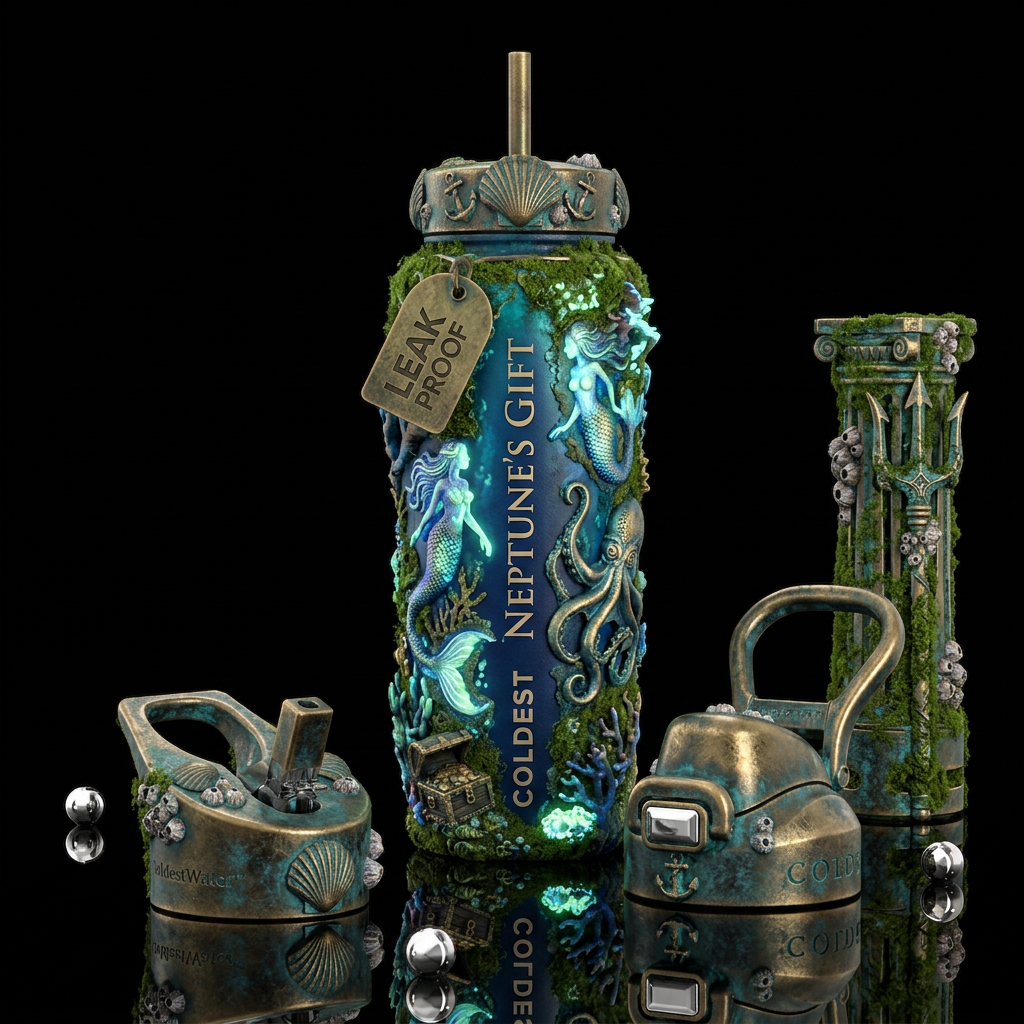 , glossy, trompe-l'œil,beautiferous, glowie, , nau... water bottle design