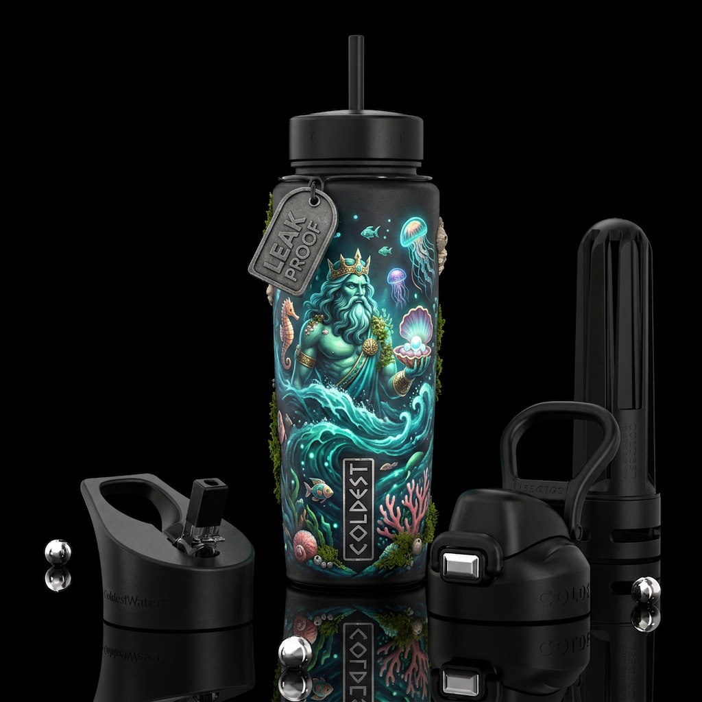 , glossy, trompe-l'œil,beautiferous, glowie, , nau... water bottle design