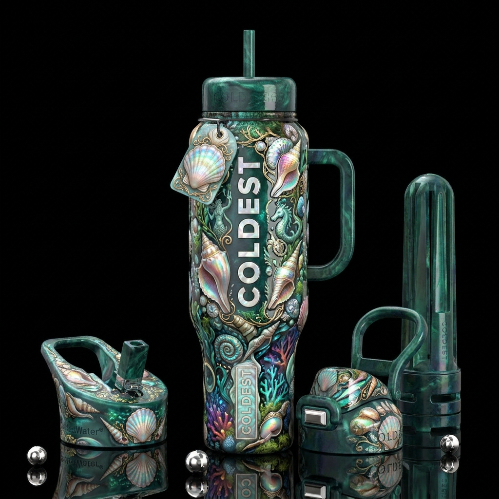 , glossy, trompe-l'œil,beautiferous, glowie, , nau... water bottle design