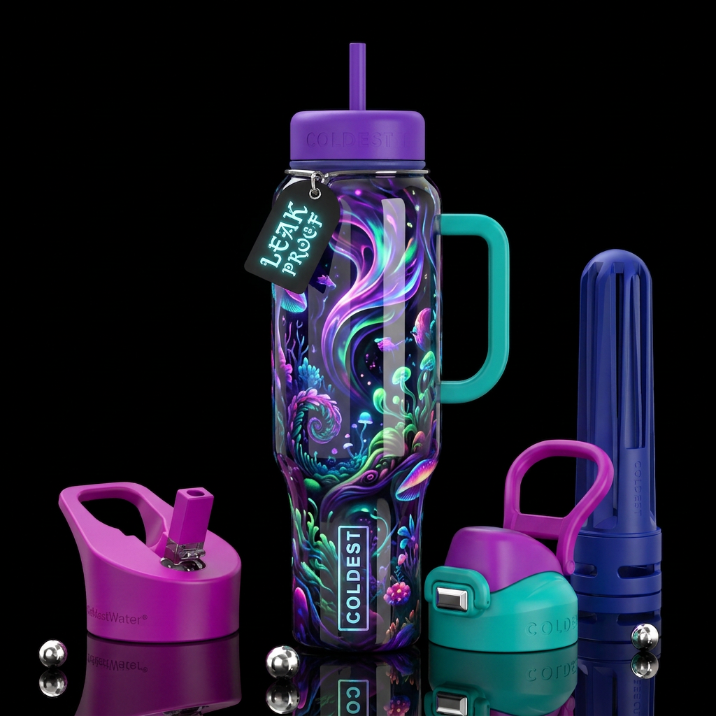 Crazy,glossy, trompe-l'œil, glowie, beautiferous, ... water bottle design