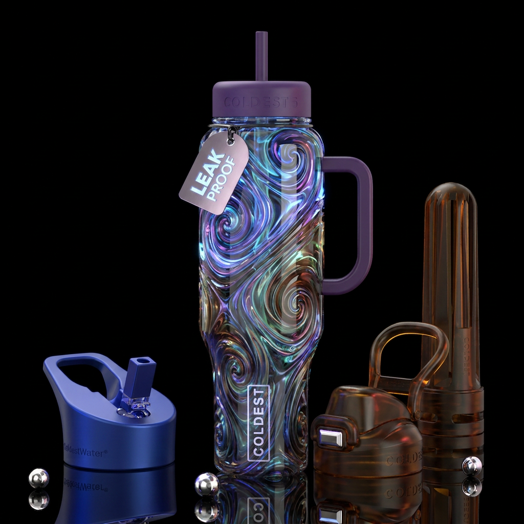 Crazy fantasy swirls glass like,glossy, trompe-l'œ... water bottle design