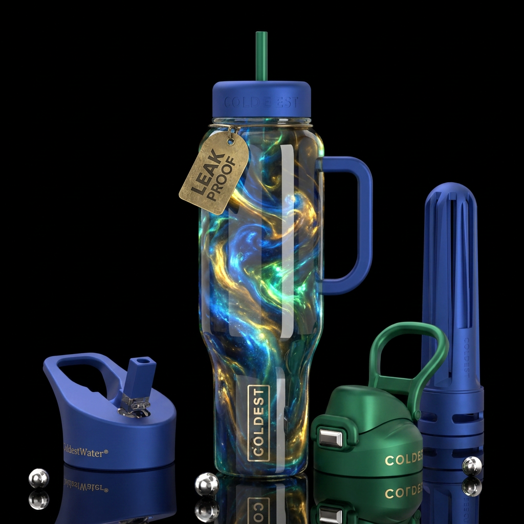 Crazy fantasy swirls glass like,glossy, trompe-l'œ... water bottle design