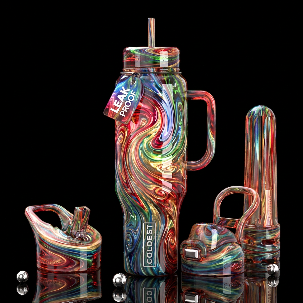 Wild fantasy swirls glass like,glossy, trompe-l'œi... water bottle design