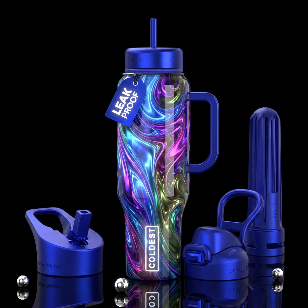 Wild fantasy swirls glass like,glossy, trompe-l'œi... water bottle design