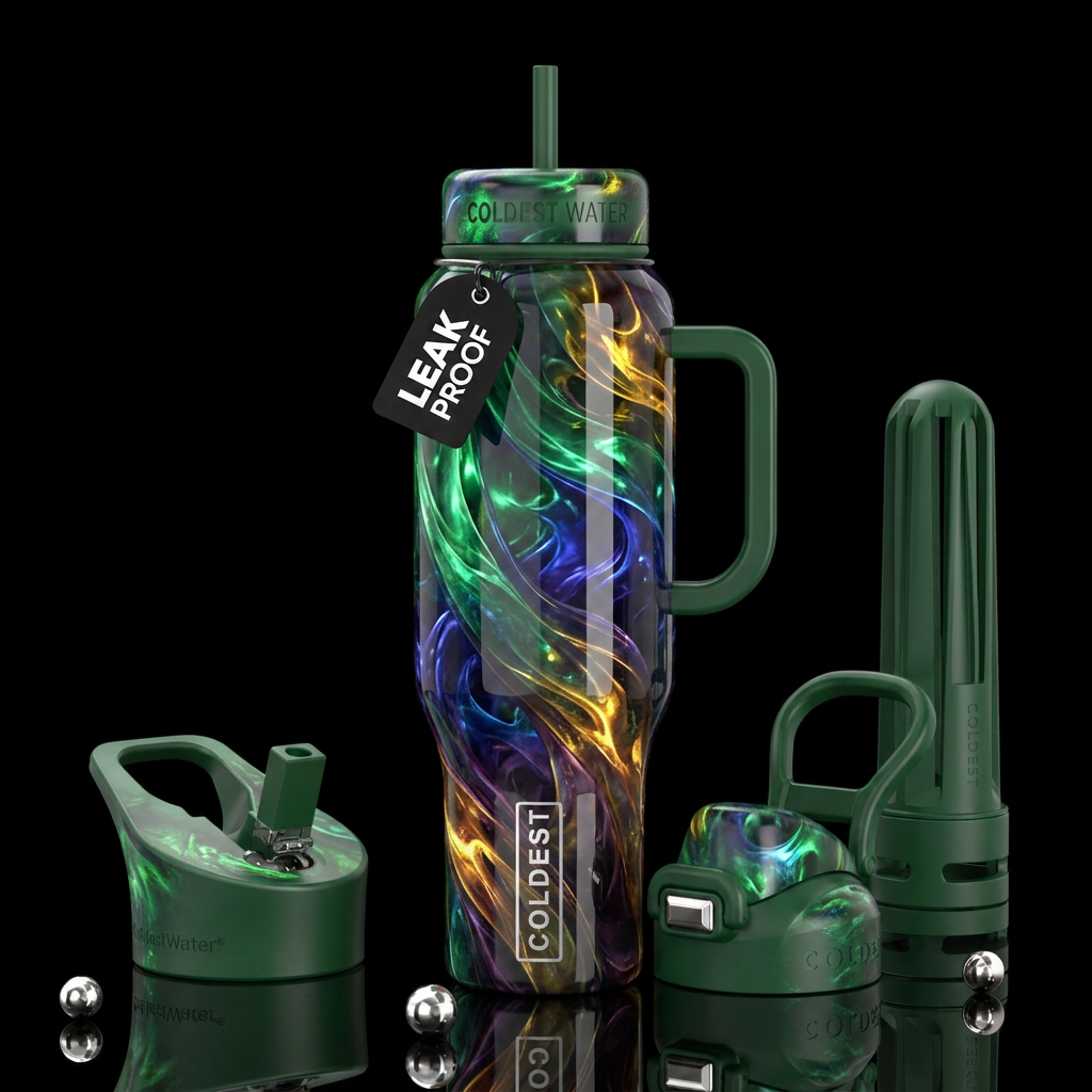 Wild fantasy swirls glass like,glossy, trompe-l'œi... water bottle design