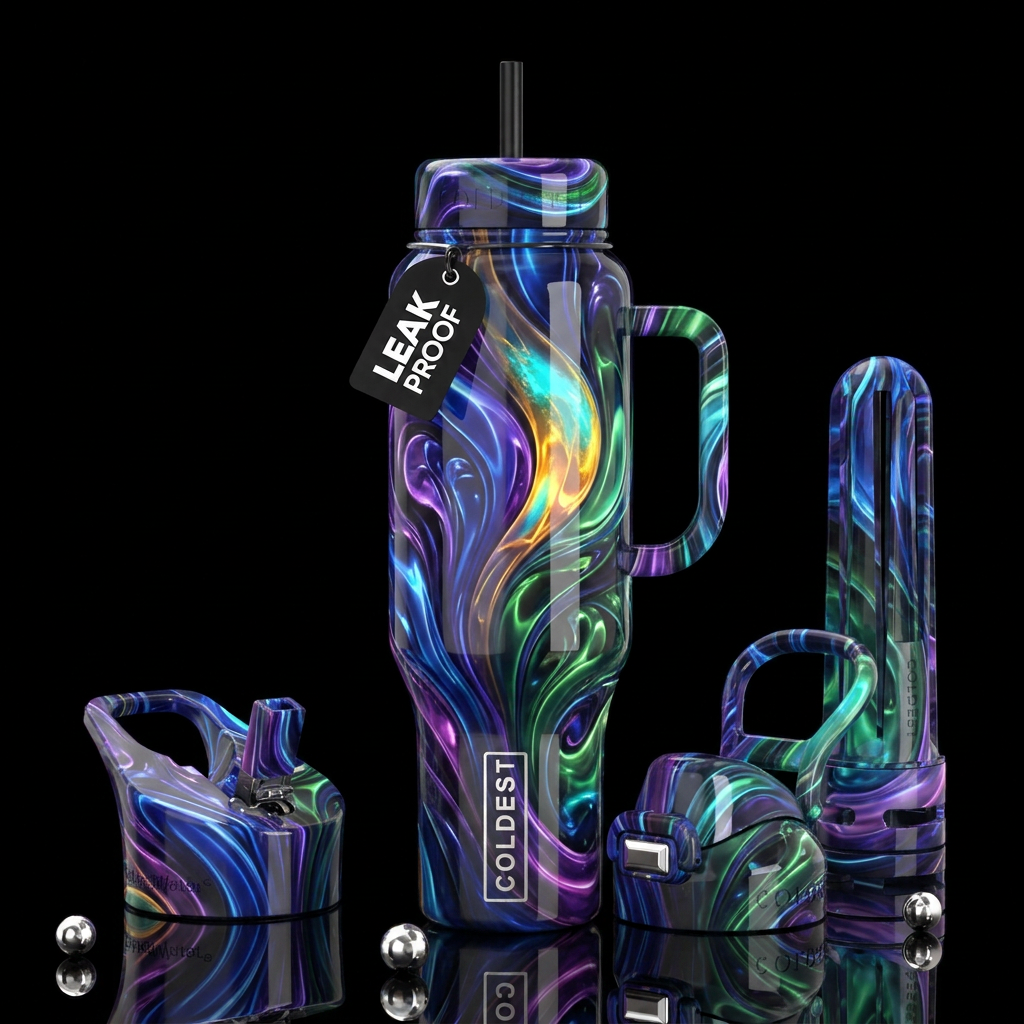 Insane fantasy swirls glass like,glossy, trompe-l'... water bottle design