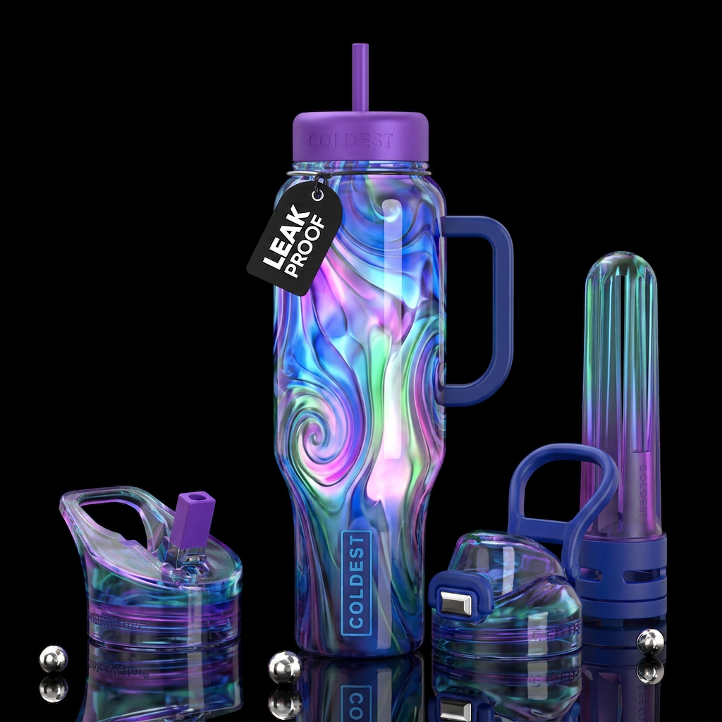 Insane fantasy glass like,glossy, trompe-l'œil, gl... water bottle design